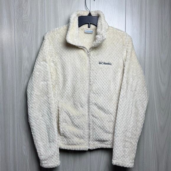 Columbia Fireside Sherpa Fleece Jacket Womens Size Small Chalk White Cozy Warm - Picture 13 of 13